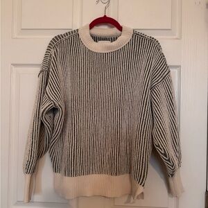 Aerie green and cream Striped Crew Neck Sweater